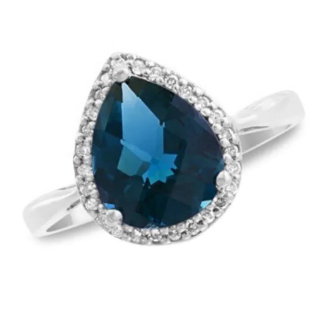 EFFY - NEW - London Blue Topaz Pear Shape Halo Ring